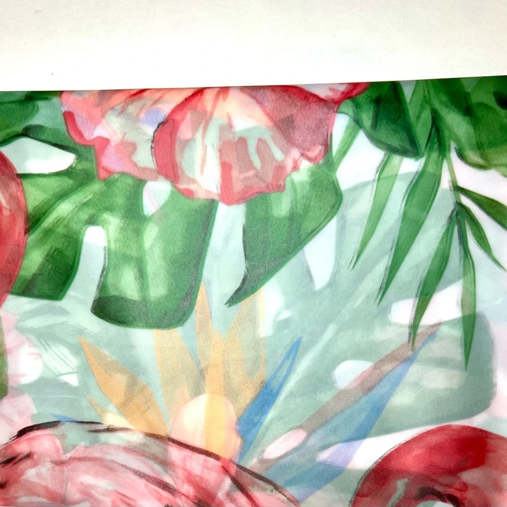 Tropical Palm & Flamingos Peva Shower Curtain Birds of Paradise Flowers Leaves